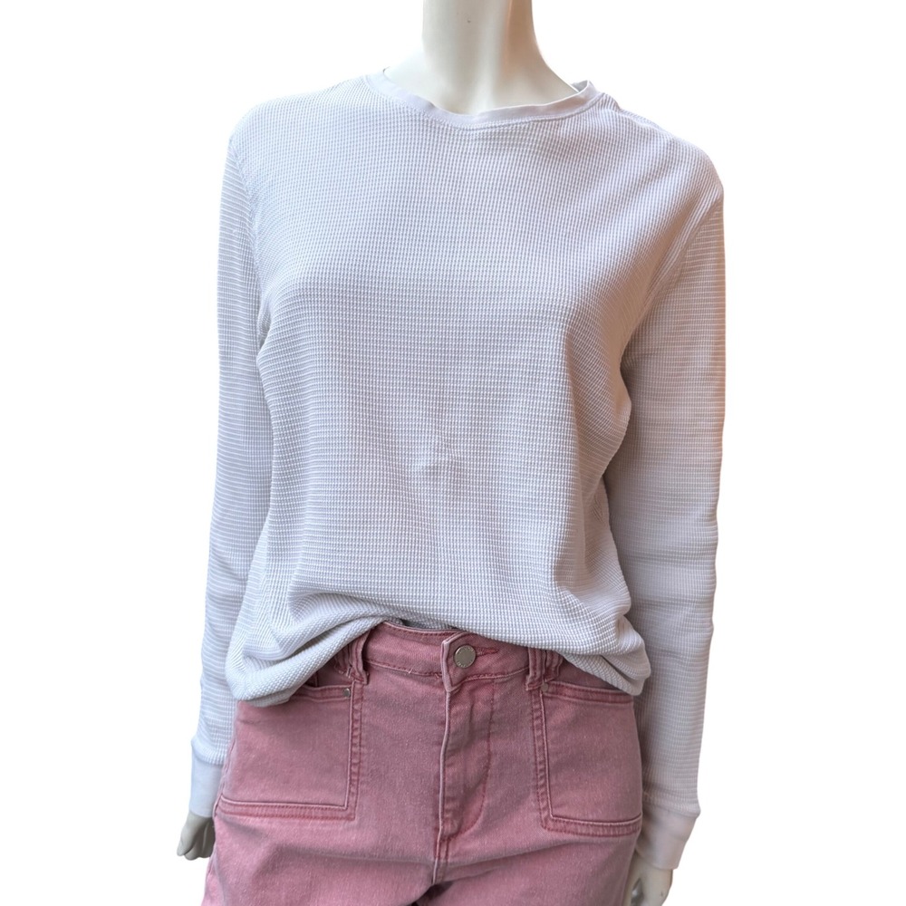 H&M Waffle Knit Thermal Shirt White Distressed Grunge Stained Slim Fit Cozy XL